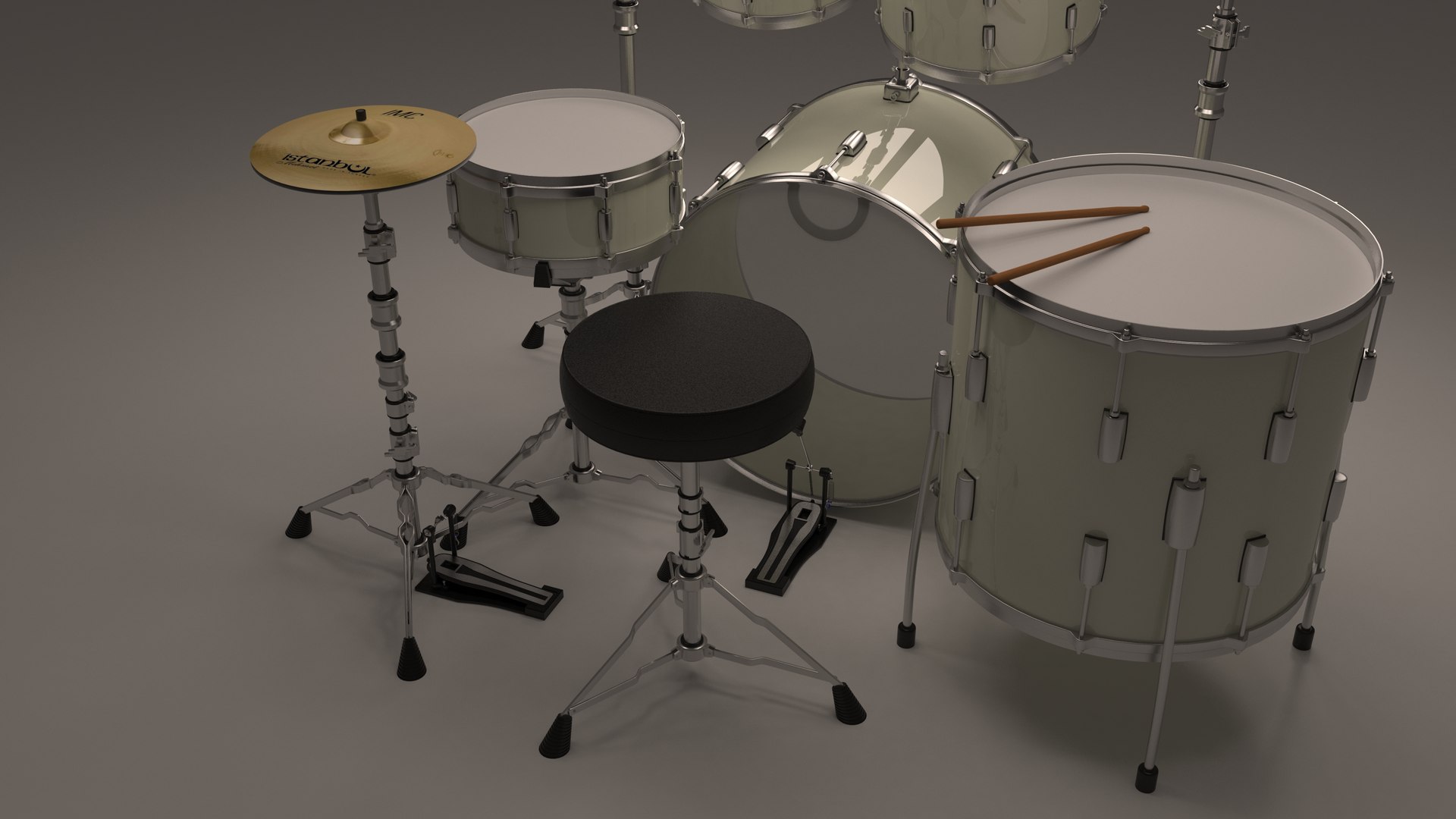 3D Drum Set White Colour Model - TurboSquid 1841012