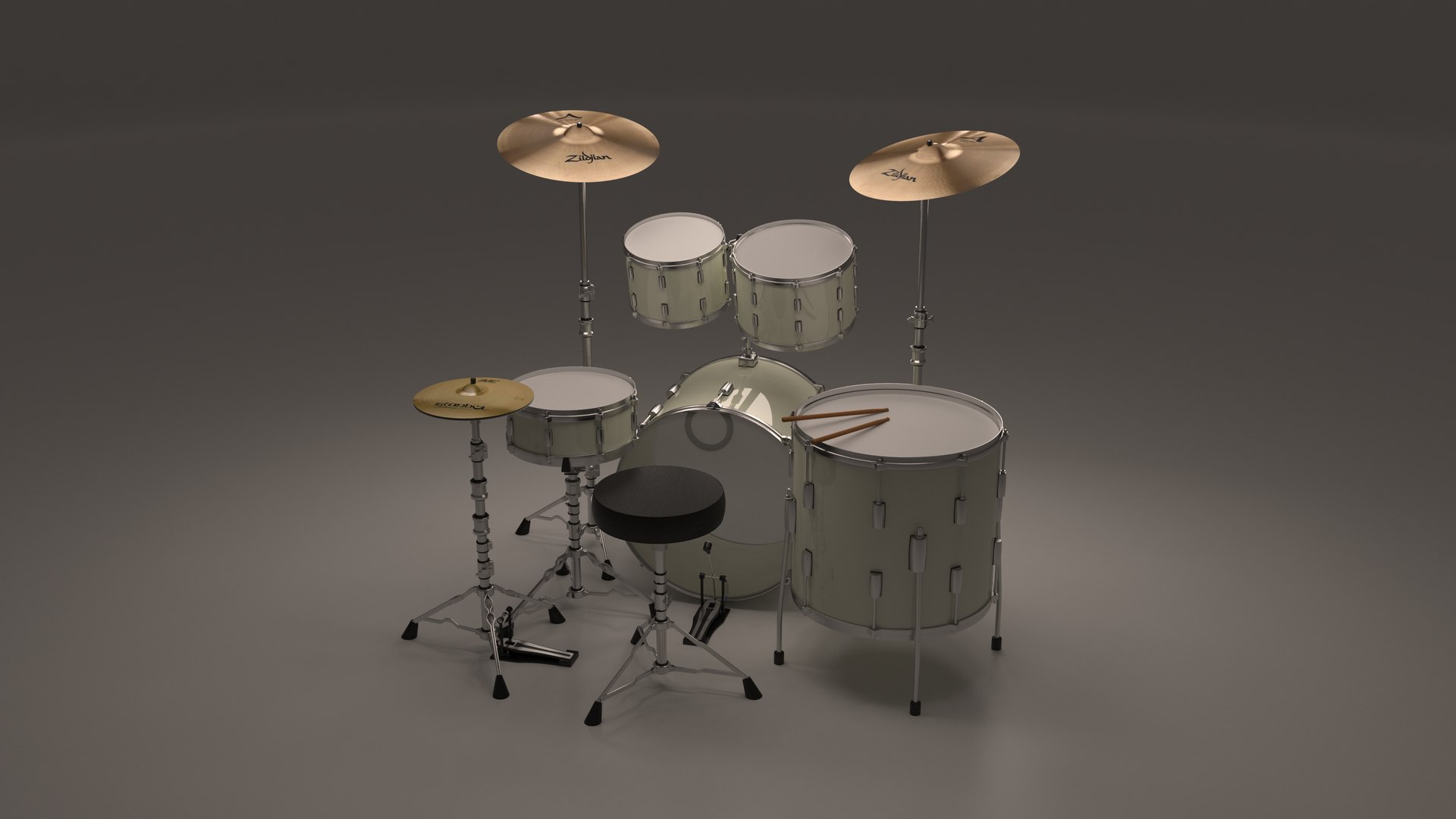 3D Drum Set White Colour Model - TurboSquid 1841012