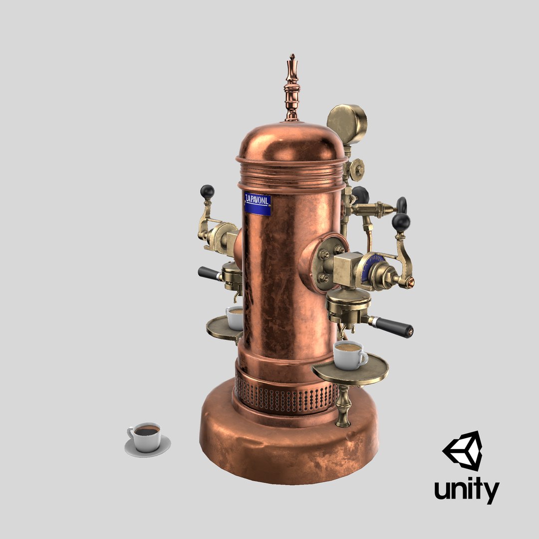 La Pavoni Vintage Copper Espresso Machine with Coffee 3D https://p.turbosquid.com/ts-thumb/Az/JyZWl6/SD/stemcell_unity_render/png/1731667345/1920x1080/fit_q87/de957ad1c79de6507fc97828d35c046be9b8312a/stemcell_unity_render.jpg