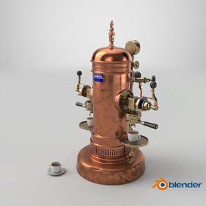 La Pavoni Vintage Copper Espresso Machine with Coffee 3D