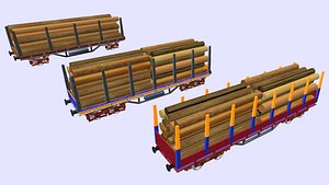 3D rail wagon for logs or others in 3 different sizes