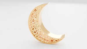 3D Elegant Crescent Moon with Islamic Geometric Patterns 3D model