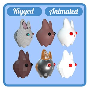 6 rabbits animations rig 3D