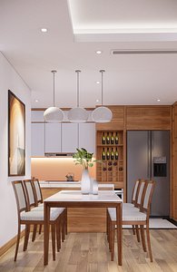Living room and open kitchen design model sketchup