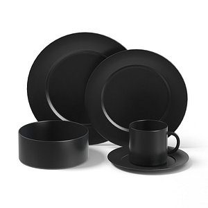 3D black dishes set model