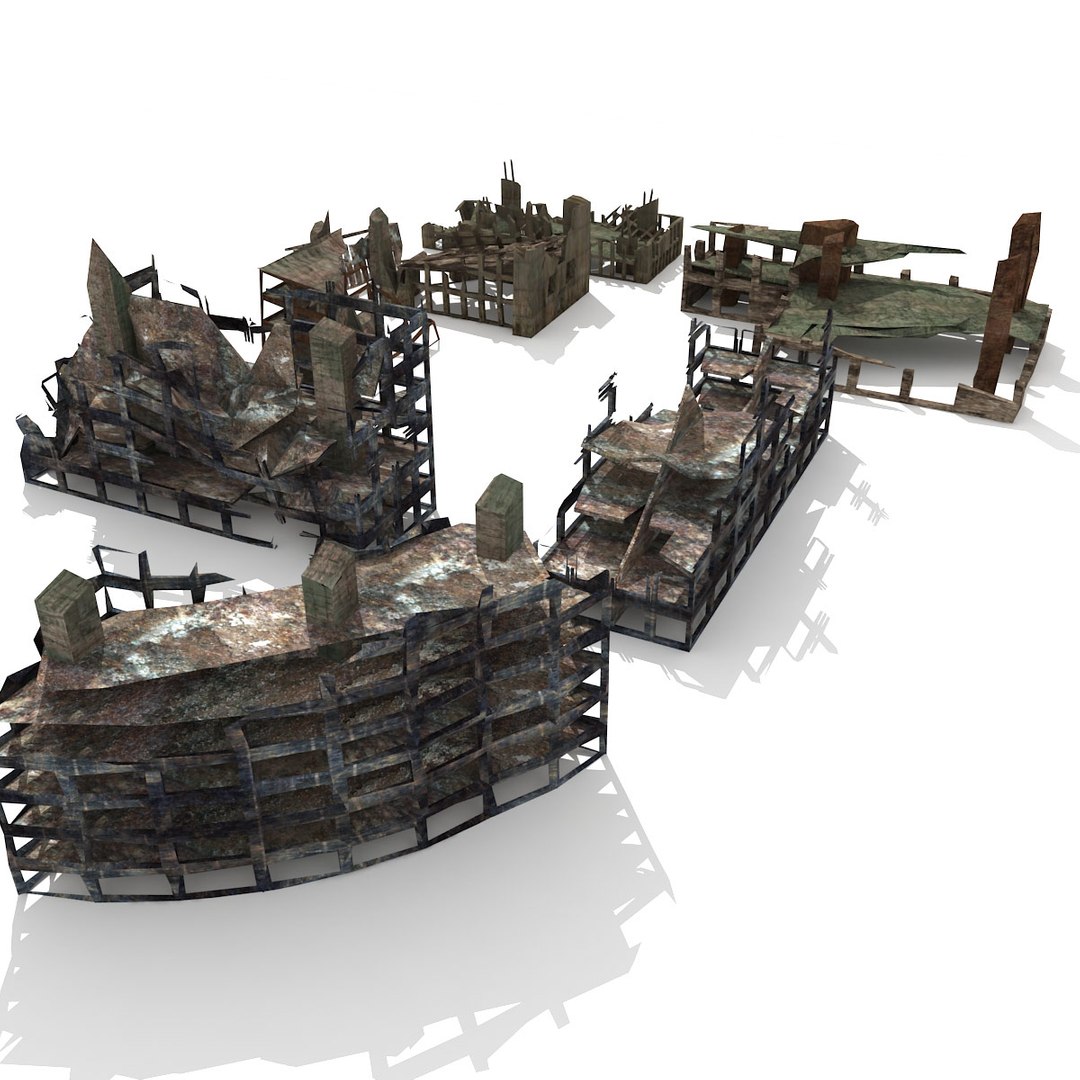 3d ruins destroyed buildings rubble model