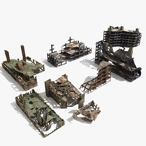 3d ruins destroyed buildings rubble model