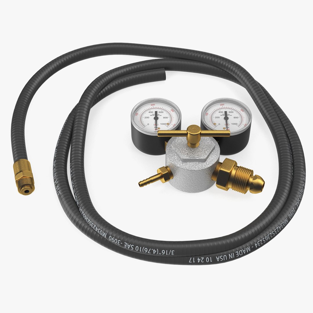 Argon Pressure Regulator with Gas Hose 3D model preview