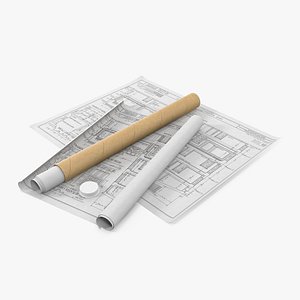 House Blueprints with Cardboard Tube