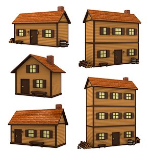set cartoon wood house model