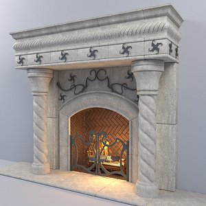 fireplace stone obj