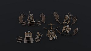 3D cartoon siege engines asset