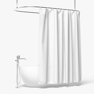 3D model Closed Shower Curtain with Bath Interior Elements