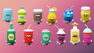 Cartoon characters drinks 3D