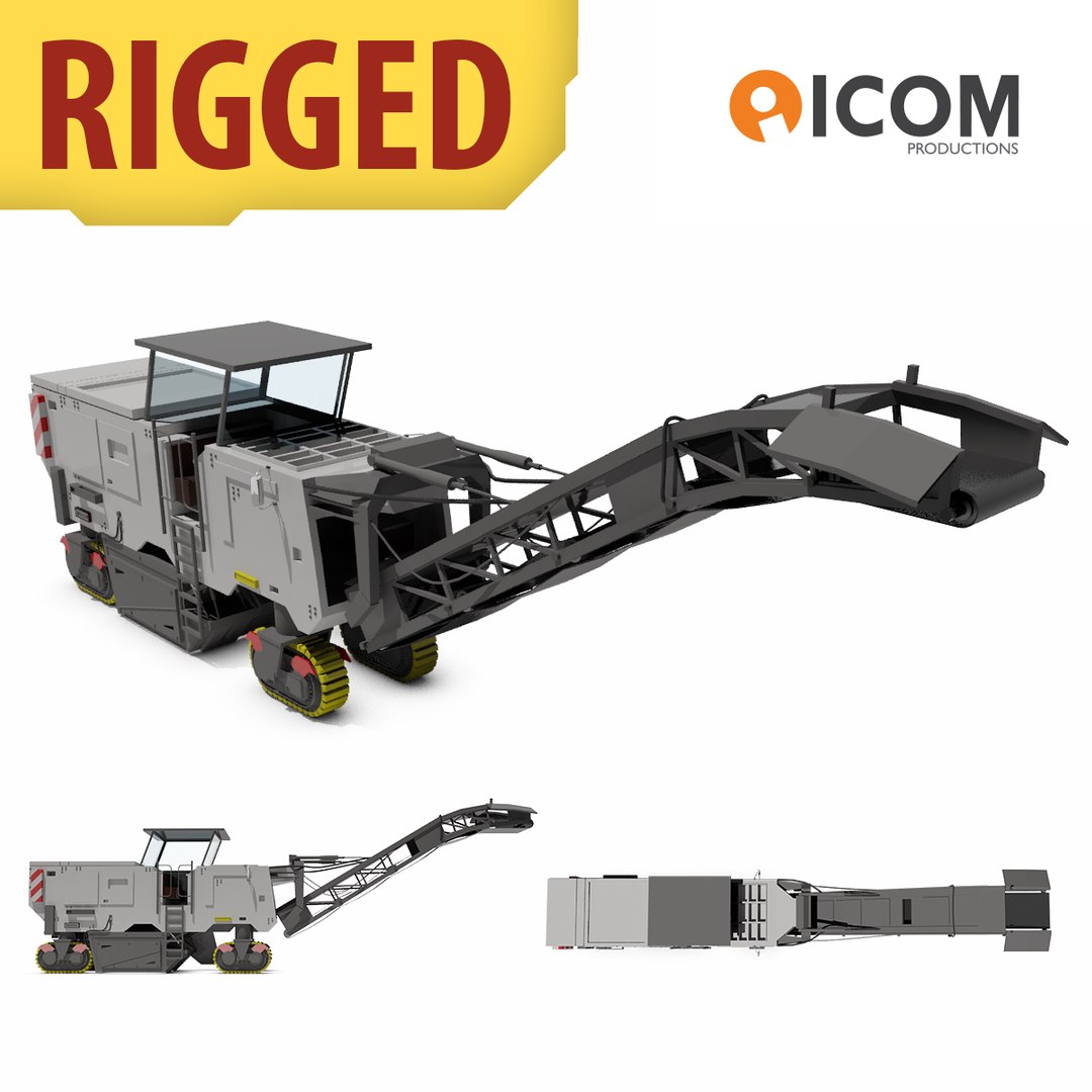 3d Rigged Asphalt Milling Machine Model