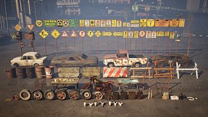 Post-Apocalyptic Survival Urban City Props and Road Signs Pack - 135 3d Models