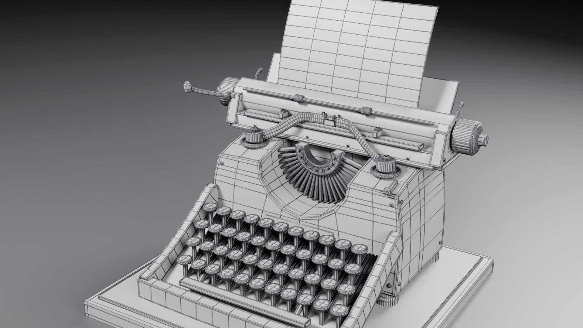 3D Vintage 1920s Typewriter Detailed PBR Subdivision Ready https://p.turbosquid.com/ts-thumb/B2/dCTRVO/6M/09_wireframe/png/1791868294/1920x1080/fit_q87/d078951ebdee901f180065451a843b9d333c12cb/09_wireframe.jpg