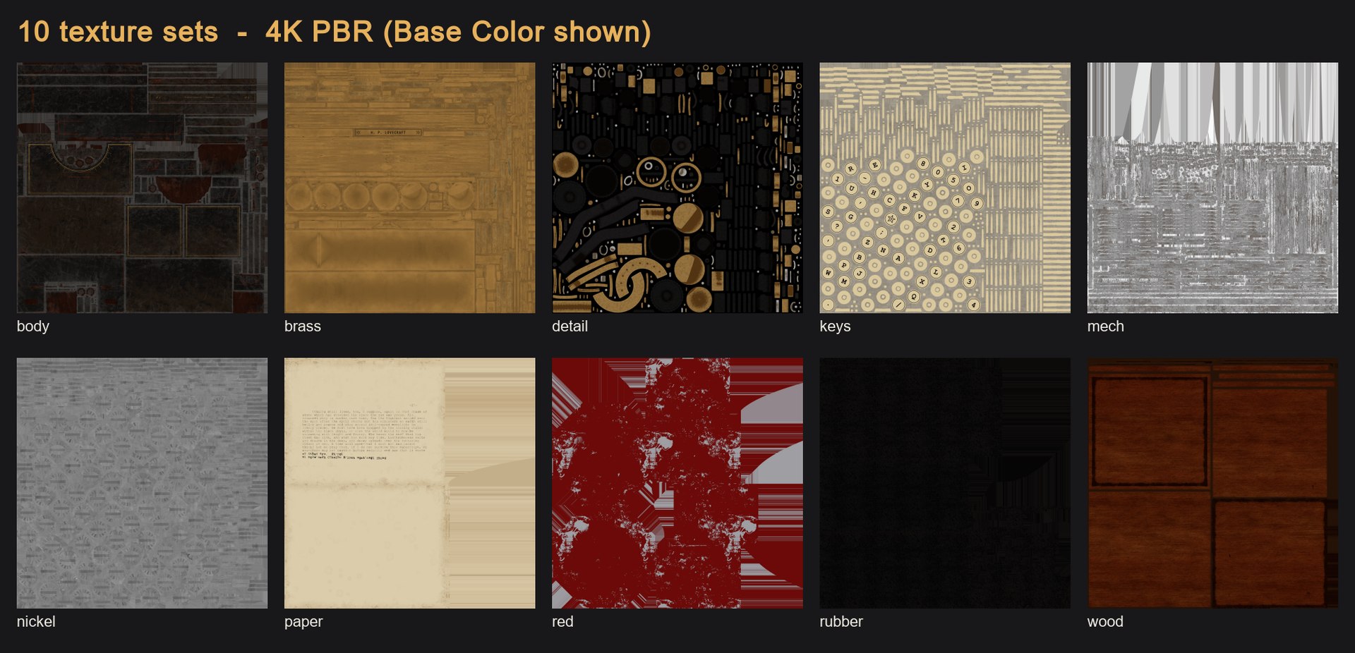 3D Vintage 1920s Typewriter Detailed PBR Subdivision Ready https://p.turbosquid.com/ts-thumb/B2/dCTRVO/9O/19_texture_sets/png/1791868511/1920x1080/fit_q87/c4584f3d26cd99ba3f1c3cd37860f7cb9d00de30/19_texture_sets.jpg