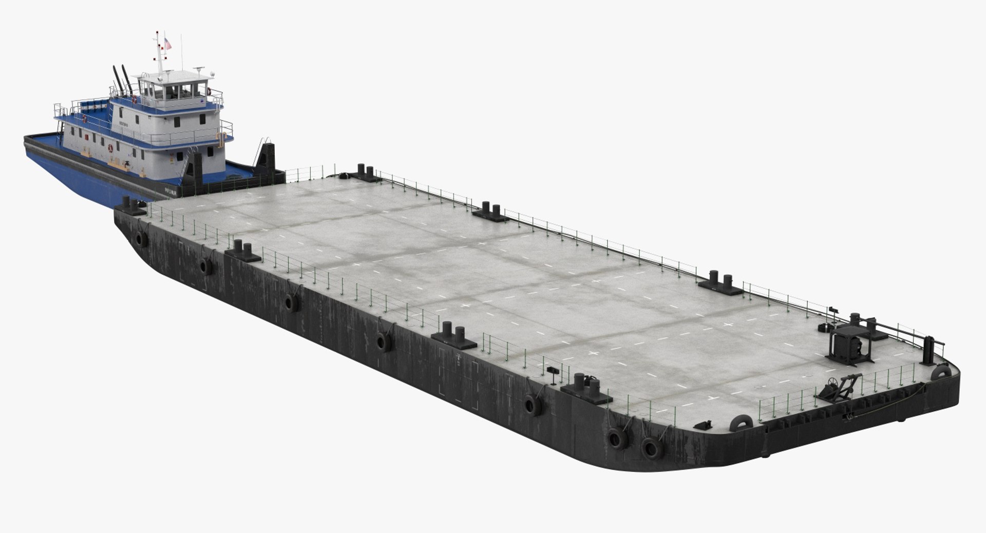 Push Boat Ship with Pontoon Barge 3D model preview