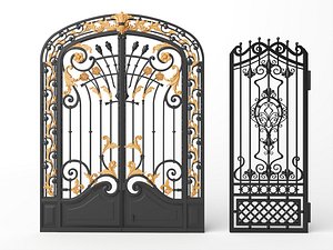 Ornate Black Gold Iron Gates model