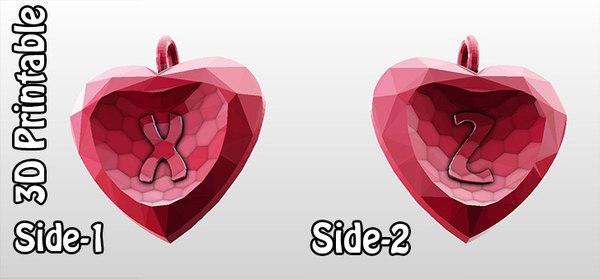 3d 3d-printable valentine crystal-heart-twoletters pendant