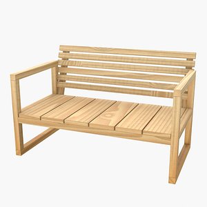 3D Minimalist Wooden Park Bench model