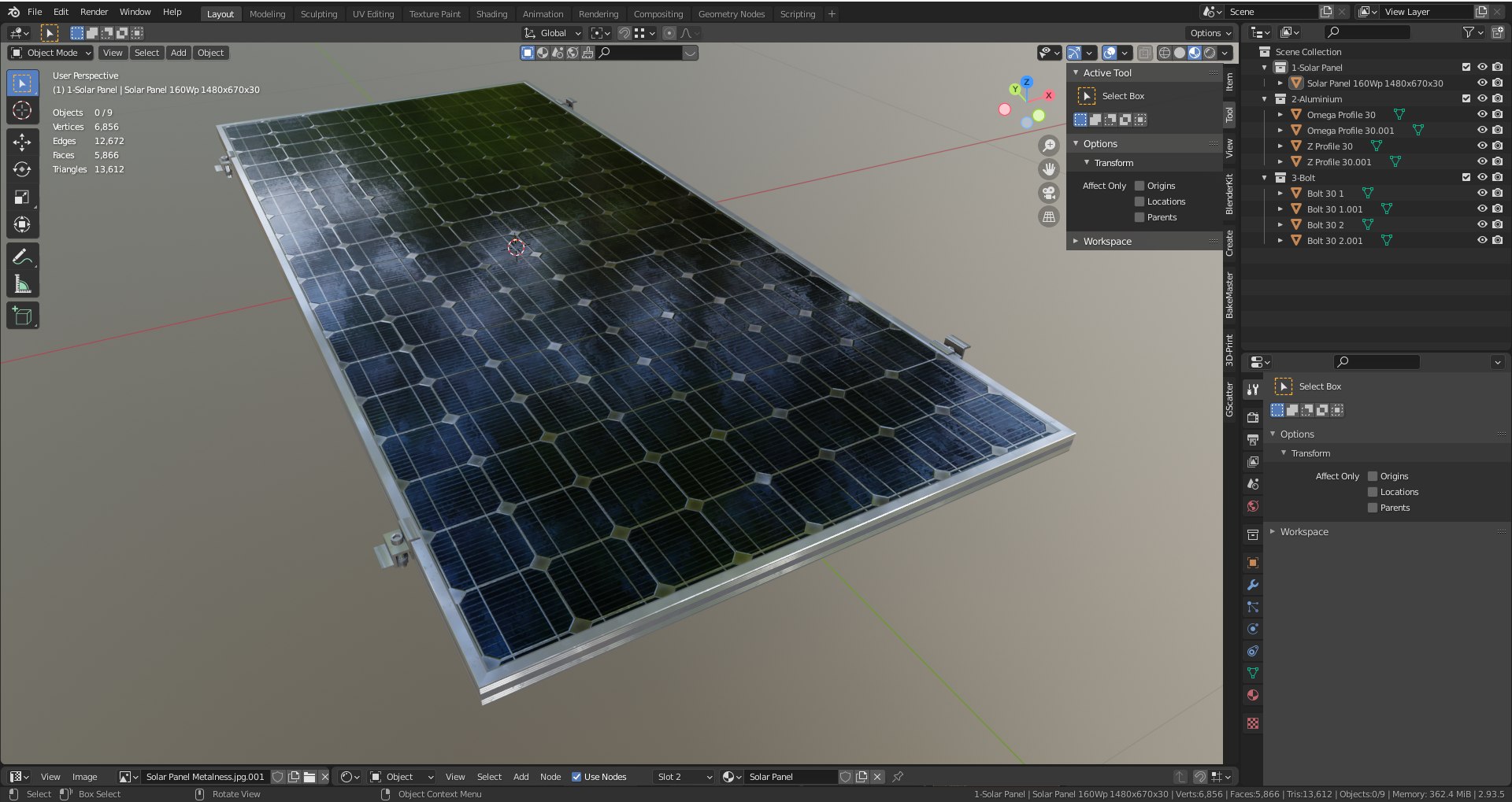 8-Solar Panel 160Wp 1480x670x30mm model - TurboSquid 2094676