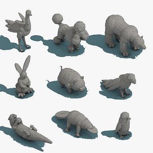 Low Poly 3d Art Animals Isometric Icon Pack 05