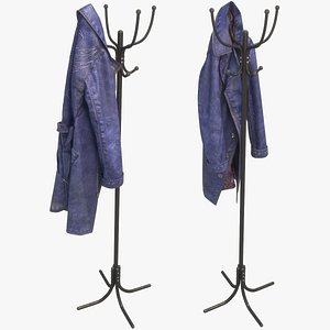 Blue Leather Coat with coat tree