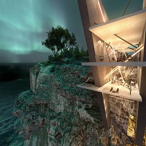 Revit Modern Mountain Cliff house on beach Lumion Revit