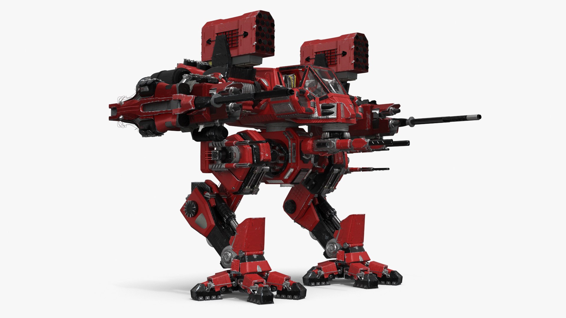 Heavy Combat Biped Mech Quad-Barrel Loadout in Anime Style 3D model preview