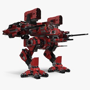Heavy Combat Biped Mech Quad-Barrel Loadout in Anime Style 3D model