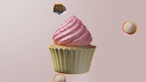 Deliciously Animated Blender Cupcake Render - Perfect for Sweet Creations 3D model
