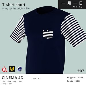 3D Tshirt short striped pocket model