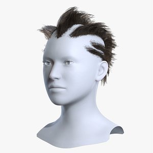 3D Cyberpunk Segmented Mohawk Dark Mocha Hair 3D Asset model