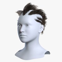Cyberpunk Segmented Mohawk Dark Mocha Hair 3D Asset