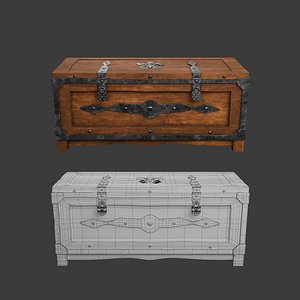 3D Old wooden chest with lock