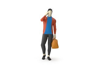 Low Poly Man Taking Phone While Walking