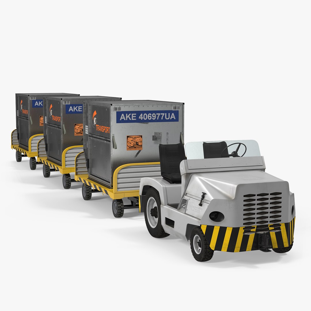 Aircraft Tow Tractor Clark CT30 Carrying Passengers Luggage 3D model preview