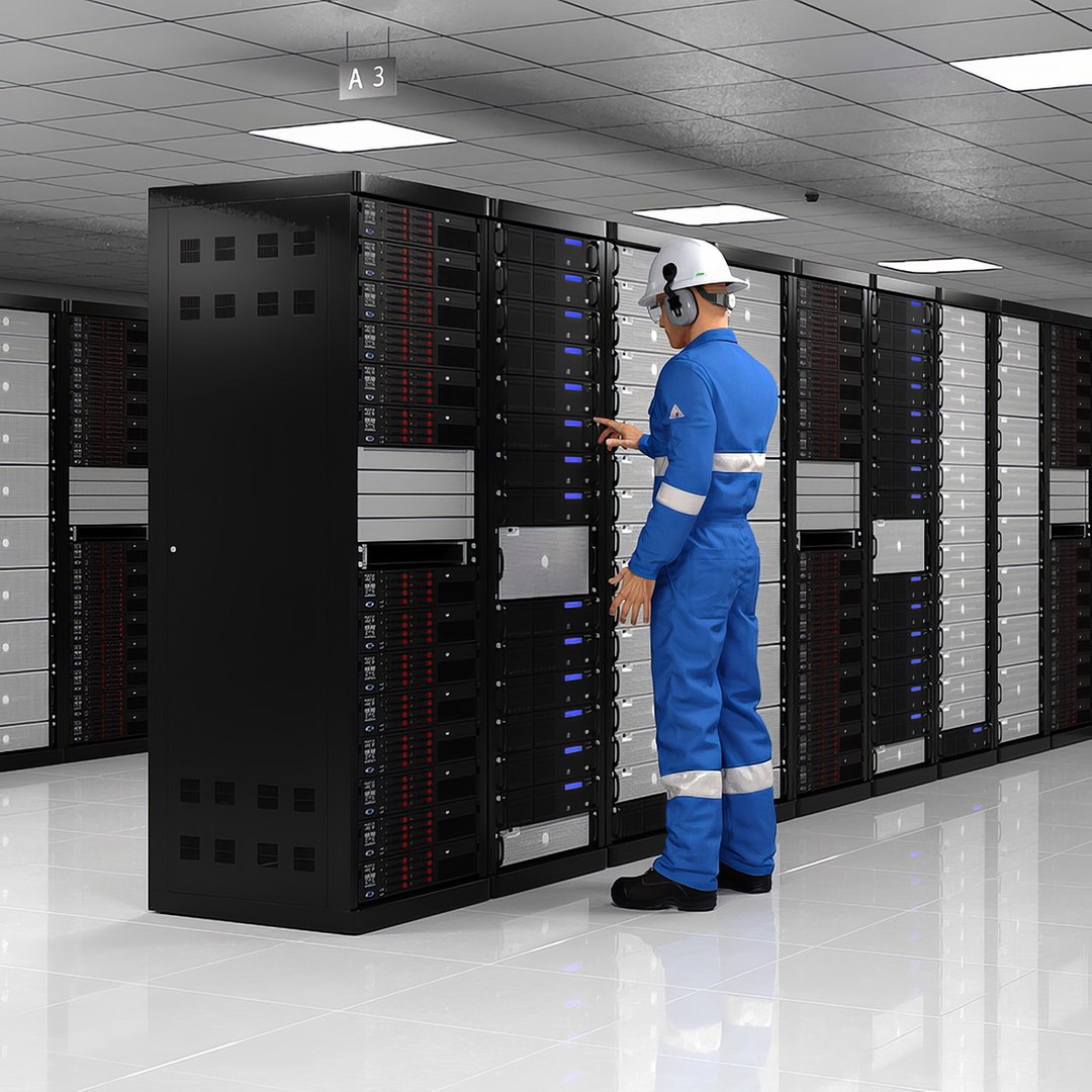 Server Data Center with Worker 3D model preview