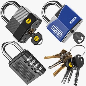 Detailed Padlocks With Key Ring
