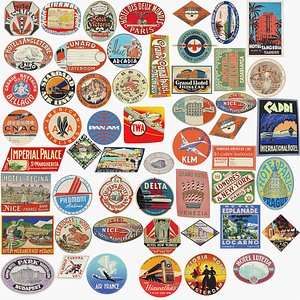 Vintage Luggage Stickers Set