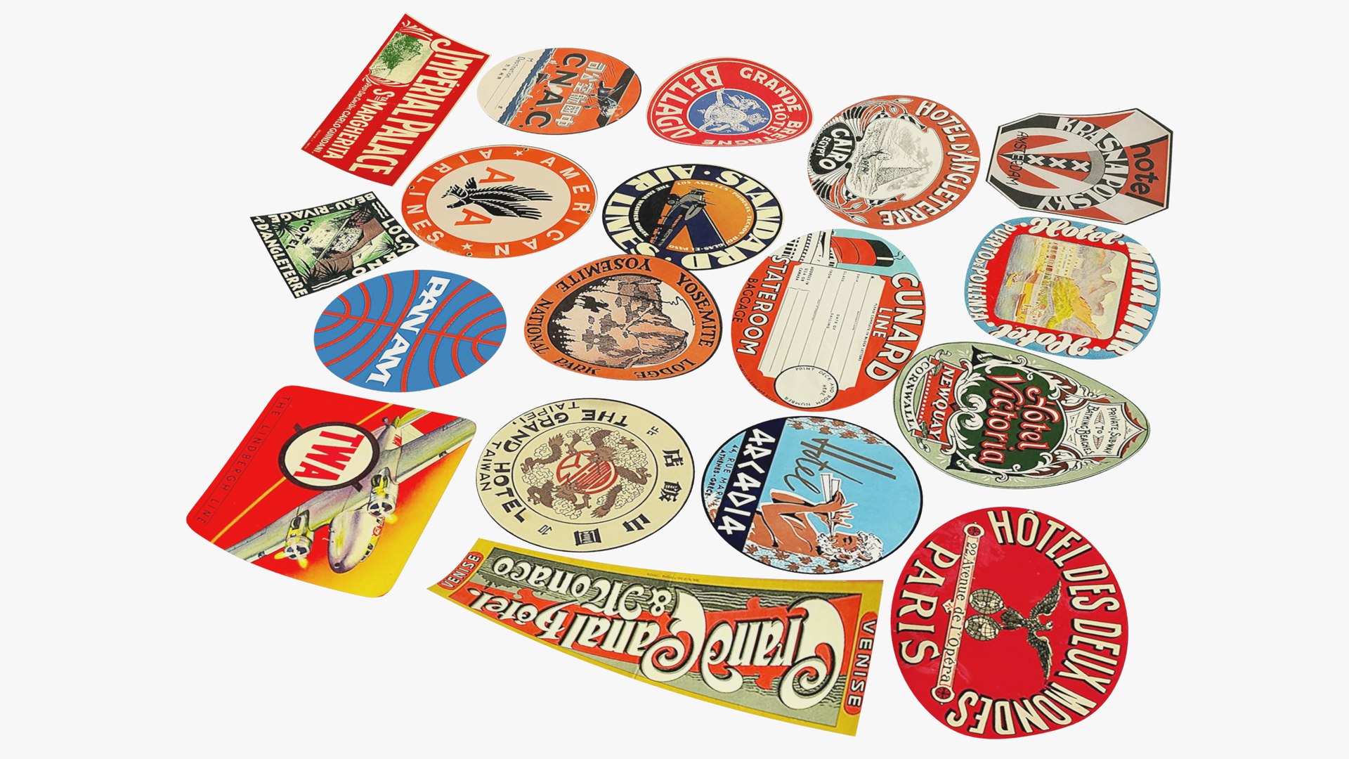 3d Set Vintage Luggage Stickers - Turbosquid 1475421