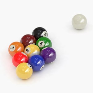 9 billiards balls in random position with cue ball model
