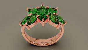 Prong set marquise and pear shape diamond seven stone ring