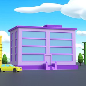 Low Poly Municipal Office Stylized Purple 3D