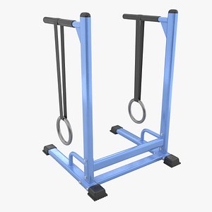3D Gym Dip Bar Station With Rings Blue model