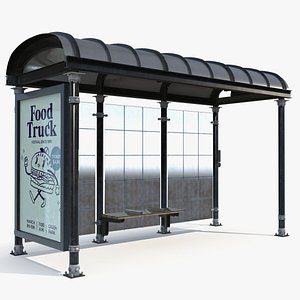 Public Bus Stop Shelter Black 3D model