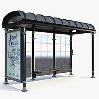 Public Bus Stop Shelter Black