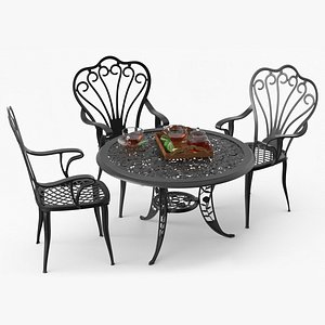 Garden Tea Table with Drinks 3D